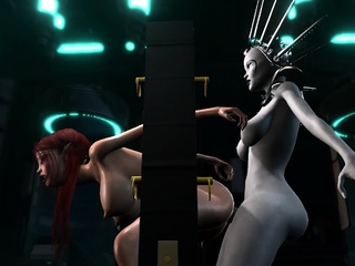 3d alien shemale fucks cute teen in restraints in sci-fi lab