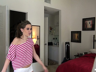 She's doing yoga but gets horny and heads to her bedroom for a cock